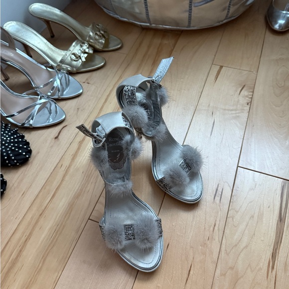 Rene Caovilla Limited Edition Silver Fur-Accented Heels - Picture 10 of 10